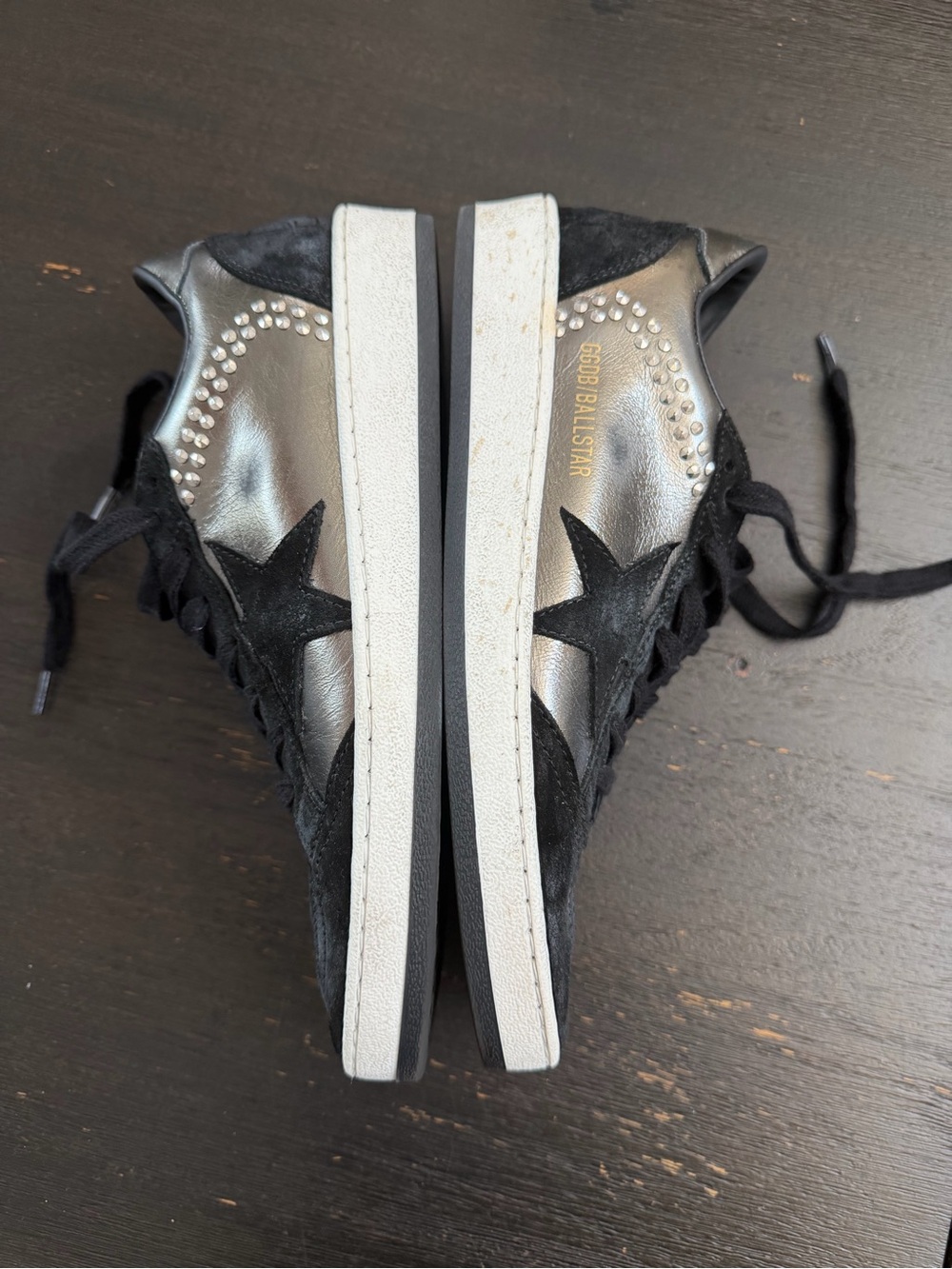 Golden Goose Ball Star Metallic Black Suede Studded Sneakers 38 - Picture 5 of 9
